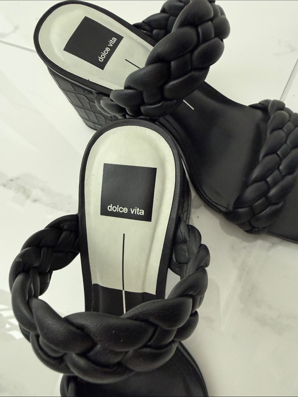 Dolce Vita Black Braided Double-Strap Heeled Slides - Picture 3 of 3